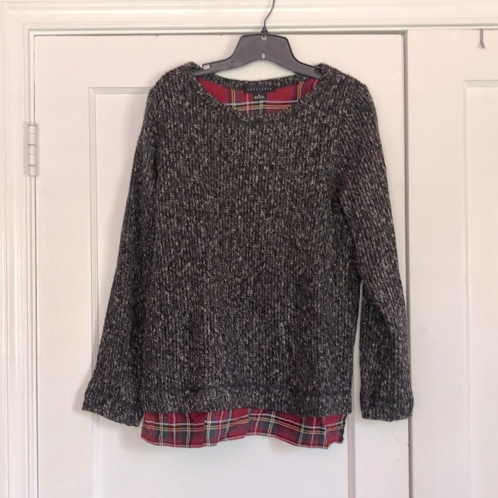 Sanctuary Knit Sweater with Plaid Shirt-Tail
